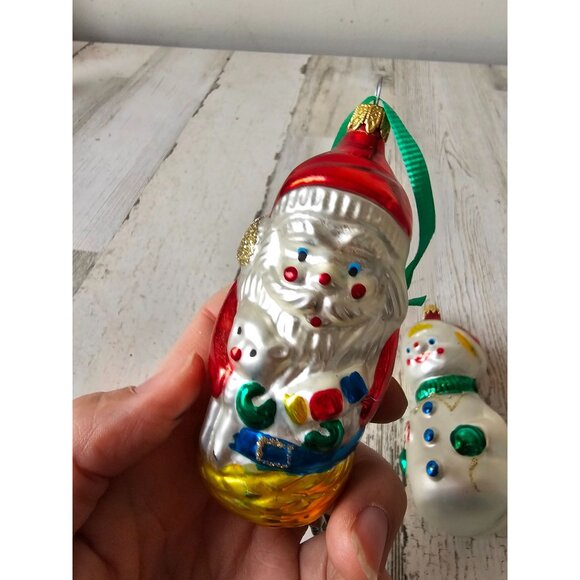 Vintage Columbia snowman Santa glass ornament presents Xmas tree set - Picture 2 of 13